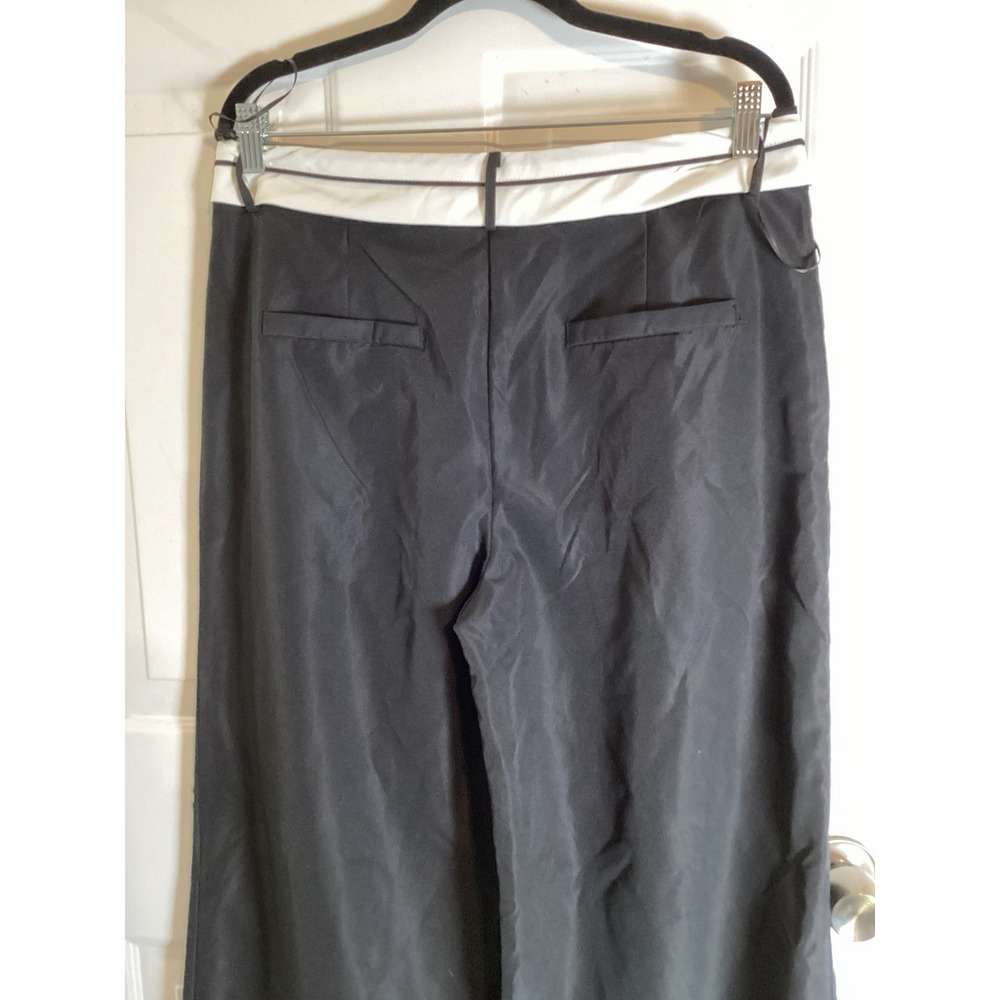 Corpgoth Academia Wide Leg Trousers 10 Black White Contrast Waistband Officecore - Picture 8 of 16